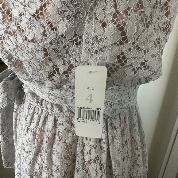 Anthropologie- Donna Morgan Blue Gray Lace Maxi Dress - Picture 6 of 6